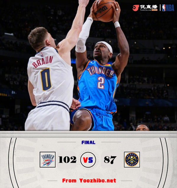 雷霆102-87轻取掘金 亚历山大28+7+8 切特25+14+5+4帽 <a href=/star-player/lanqiuxg/130.html target=_blank class=infotextkey>约基奇</a>三双