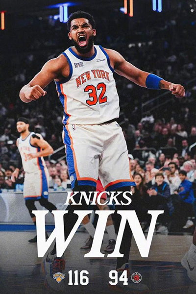 尼克斯116-94大胜猛龙,唐斯22+8,哈特20+12+7,奎克利19+8